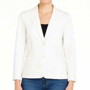 Susan Graver Marina Knit Notch Collar Blazer White Womens Medium